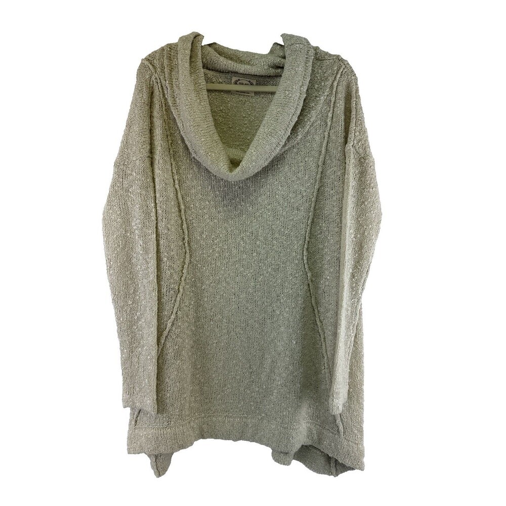 Mia Joy Cowl Neck Sweater Tunic Lightweight Open Knit Pullover Tan Womens Large